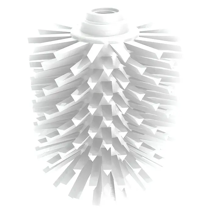 Camargue Ersatzbürstenkopf - Ohne Griff, Silikon, Weiß - Nahaufnahme einer weißen Toilettenbürste mit einzigartigem Borstendesign auf schwarzem Hintergrund.