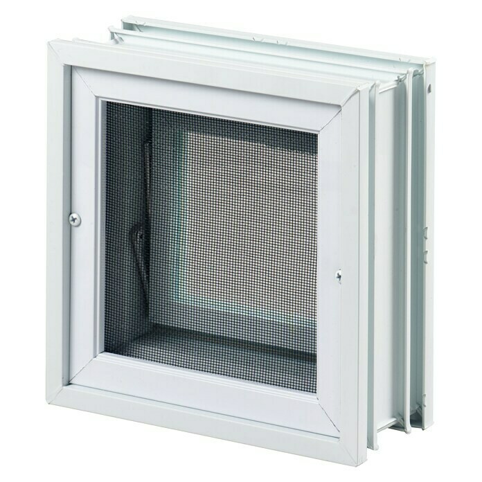 Fuchs Design Glasbaustein-Lüftungsfenster mit Fliegengitter (Passend für: Glasbausteine 19 x 19 cm, Kunststoffdoppelverglasung)