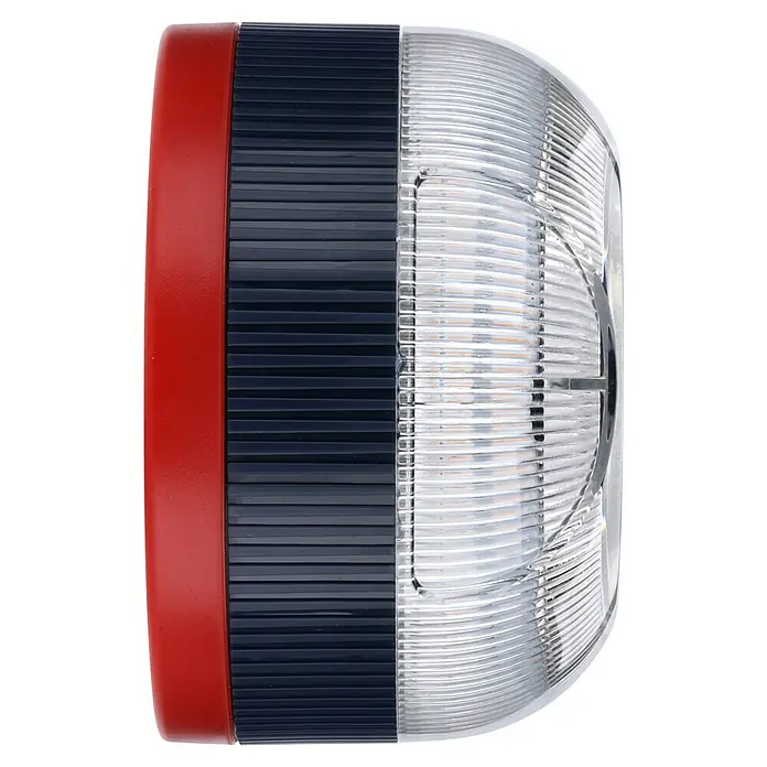 Philips Luz de emergencia V16 Conectada - Apto para: Avería en el vehículo - Primer plano de una luz trasera LED con lente roja, negra y transparente, ideal para remolques o vehículos comerciales.