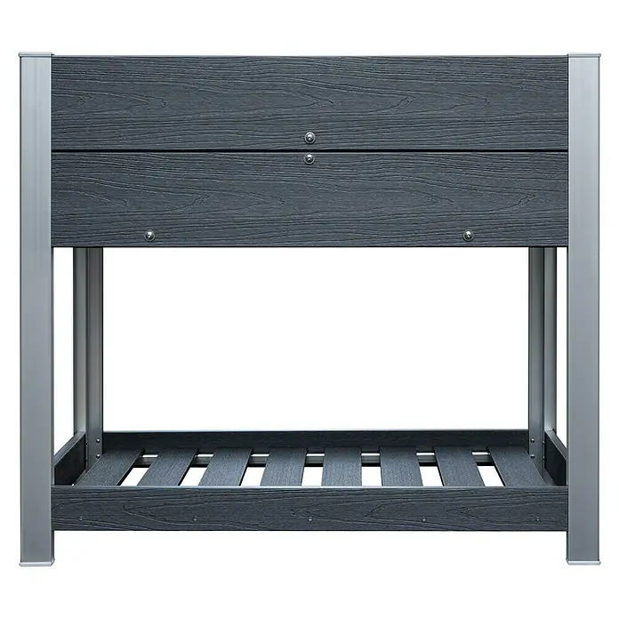 Hochbeet - 91 x 51 x 80 cm, Verbundwerkstoff, Anthrazit - Aufnahme eines stilvollen, modernen Brennholzregals mit Lattenrost und Metallrahmen, ideal für die Lagerung von Brennholz und zur Aufwertung jedes Außenbereichs.