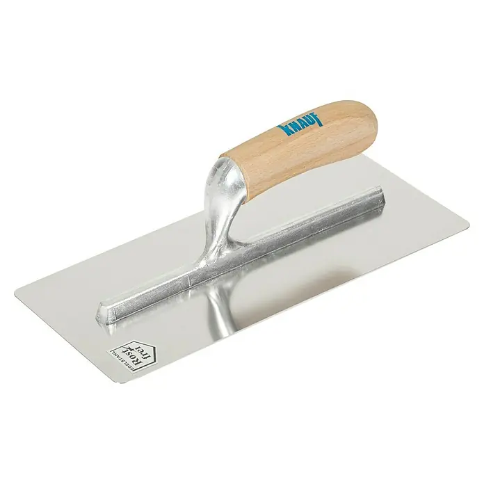 Knauf Glättkelle - 300 mm, Edelstahl - Produktansicht einer rostfreien Glättkelle mit Holzgriff der Marke Knauf.