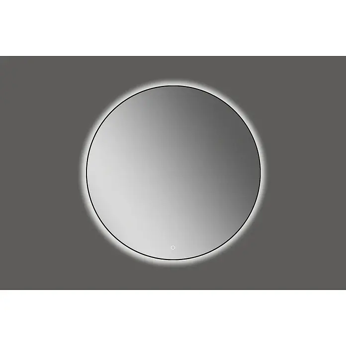 Lichtspiegel Emma - 90 x 90 cm, Durchmesser: 90 cm, Schwarz, Sensor - Elegantes rundes Badezimmerspiegel mit LED-Hintergrundbeleuchtung. Modernes Design für stilvolle Badezimmer, das Funktionalität und Ästhetik vereint.