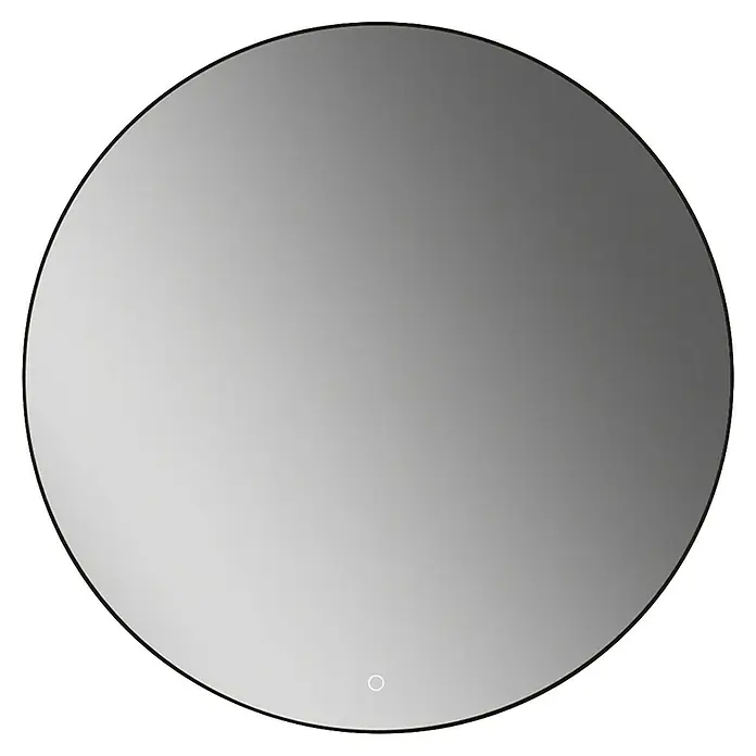 Lichtspiegel Emma - 90 x 90 cm, Durchmesser: 90 cm, Schwarz, Sensor - Runder beleuchteter Badezimmerspiegel mit schlankem Rahmen, ideal für moderne Badezimmerdesigns, der eine elegante und funktionale Beleuchtungslösung bietet.