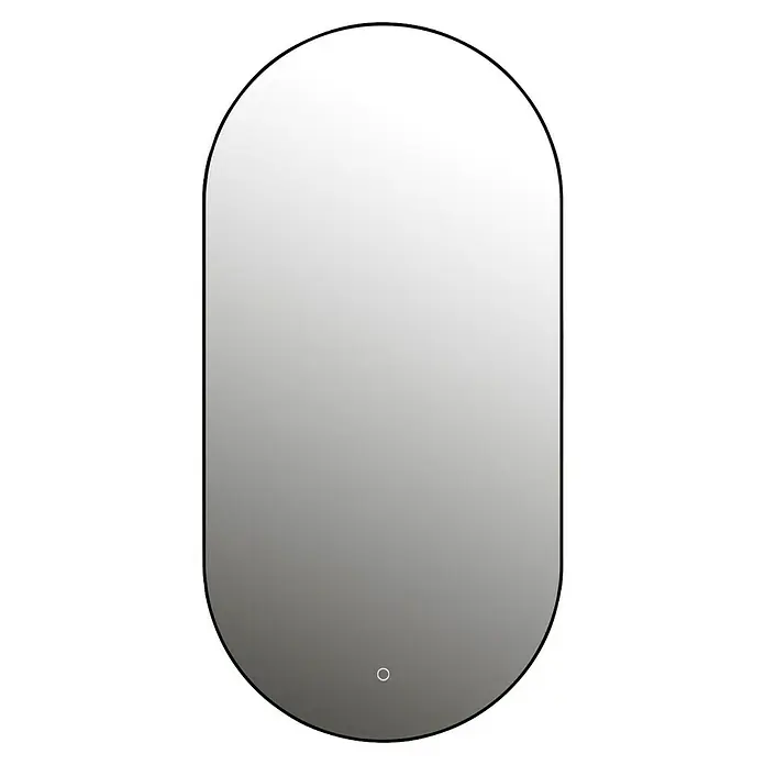 Lichtspiegel Emma - 45 x 90 cm, Schwarz, Sensor - Ovale Badspiegel mit LED-Beleuchtung für modernes Ambiente. Der elegante Spiegel verleiht jedem Badezimmer einen Hauch von Stil und Funktionalität.