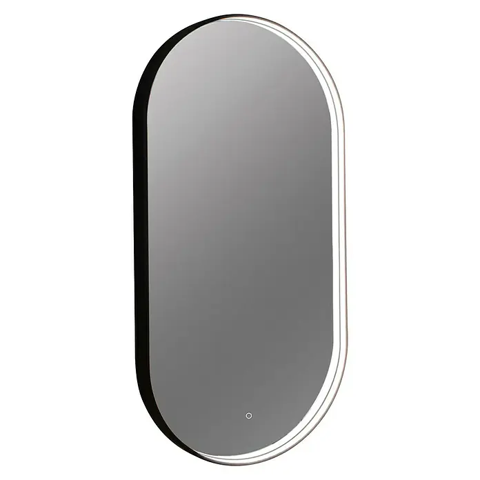 Lichtspiegel Noa - 45 x 90 cm, Schwarz, Sensor - Elegantes LED-beleuchtetes Ovalspiegel mit schmalem Rahmen, ideal für moderne Badezimmer. Optimale Beleuchtung & stilvolles Design für jeden Raum.