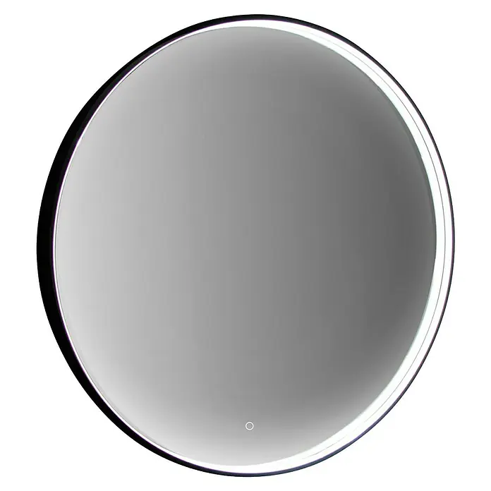 Lichtspiegel Noa - 60 x 60 cm, Durchmesser: 60 cm, Schwarz, Sensor - Ein runder Spiegel mit integrierter Beleuchtung. Perfekt für Badezimmer oder Ankleidezimmer, bietet er stilvolles Design und Funktionalität.