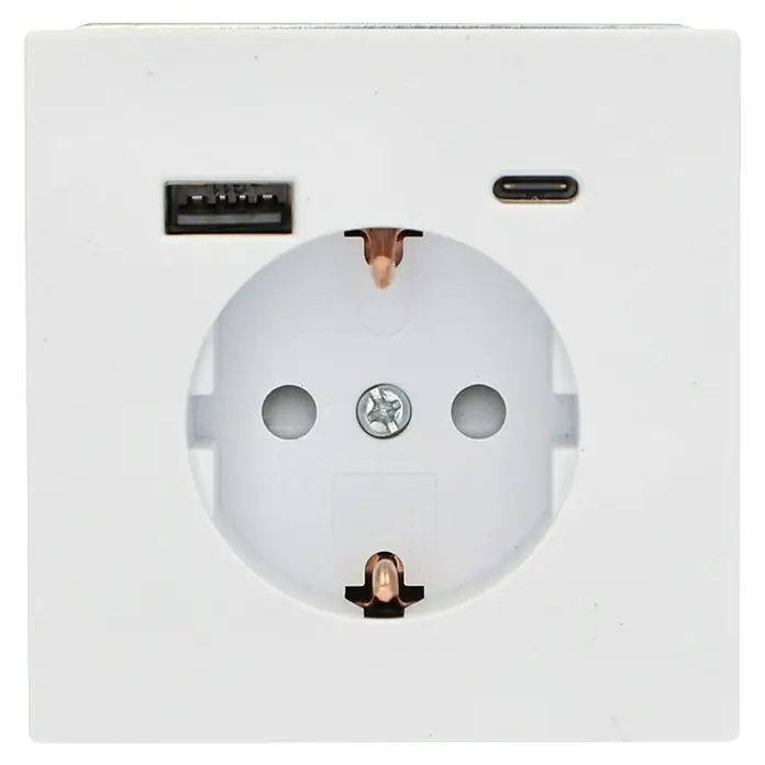 Voltomat USB-Steckdose Typ A/C Lena - Polarweiß, Matt, Kunststoff, Unterputzmontage - Steckdose mit USB-A- und USB-C-Anschlüssen in Weiß. Praktische und moderne Stromversorgungslösung für Zuhause und Büro.