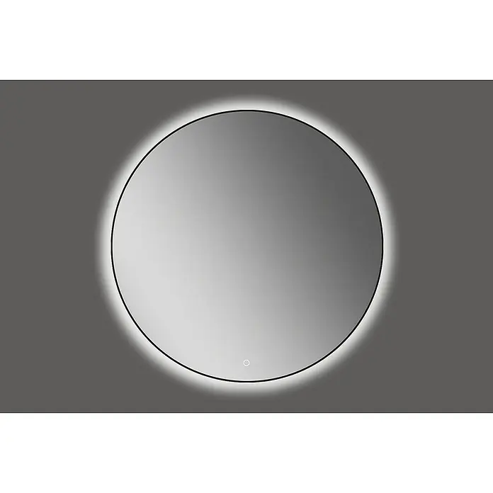 Lichtspiegel Emma - 100 x 100 cm, Durchmesser: 100 cm, Schwarz, Sensor - Runde LED-beleuchteter Spiegel mit schlankem Rahmen für moderne Badezimmer, der elegantes Design und funktionale Beleuchtung vereint.