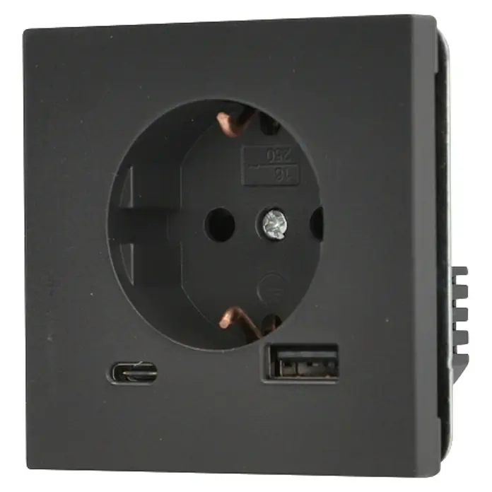 Voltomat USB-Steckdose Typ A/C Lena - Anthrazit, Matt, Kunststoff, Unterputzmontage - Steckdose mit USB-Anschlüssen.