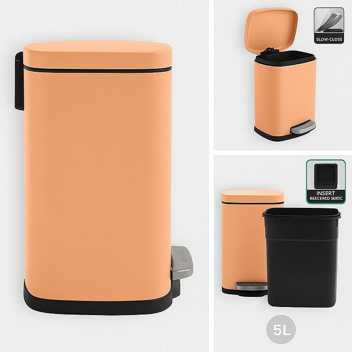 Spirella Cubo con pedal Akira (5 l, Acero inoxidable, Melocotón) | BAUHAUS
