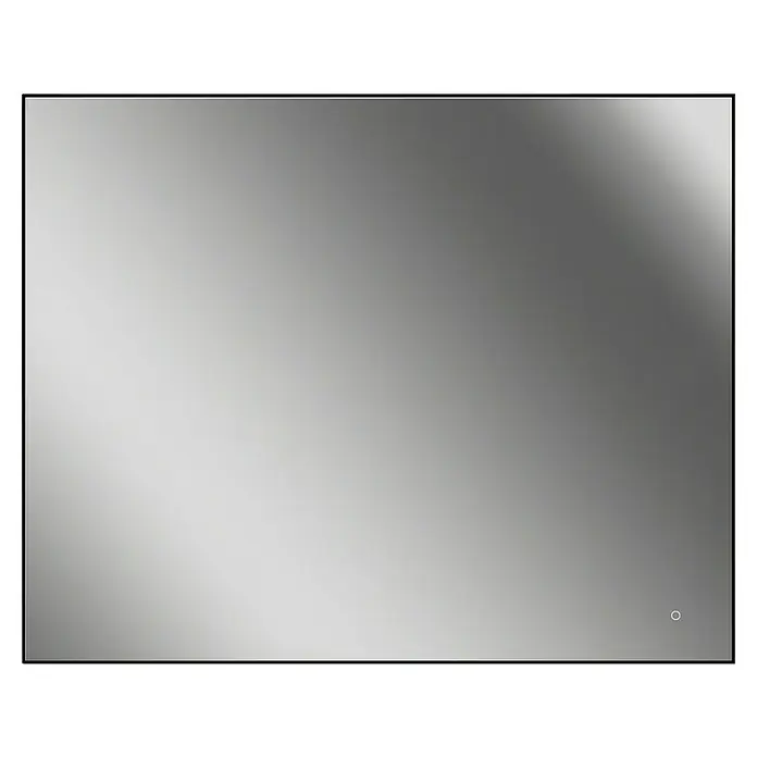 Lichtspiegel Emma - 100 x 80 cm, Schwarz, Sensor - Modern gestalteter quadratischer Spiegel mit elegantem schwarzem Rahmen und subtiler LED-Beleuchtung für Badezimmer oder Ankleideraum.