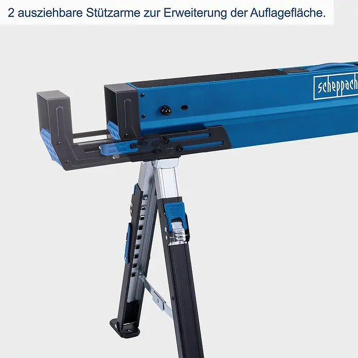 Scheppach Arbeitsblock-Set MWB700-Set - Höhenverstellung: 615 mm - 820 mm, 2 -tlg. - Der Scheppach Werkstückständer mit 2 ausziehbaren Stützarmen zur Vergrößerung der Auflagefläche bietet sicheren Halt für Werkstücke.