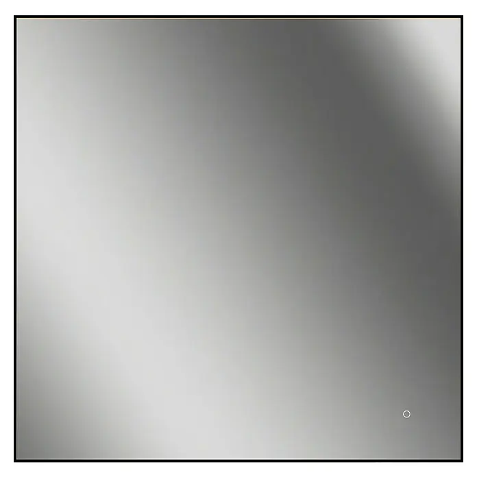 Lichtspiegel Emma - 80 x 80 cm, Schwarz, Sensor - Quadratischer Spiegel mit schwarzem Rahmen und subtiler Beleuchtung, perfekt für moderne Badezimmerdesigns.