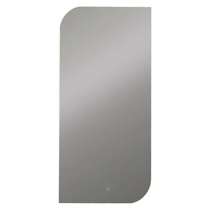 Lichtspiegel Jaspe - 40 x 80 cm, Silber, Sensor - Ein hochformatiger, rechteckiger Spiegel mit abgerundeten Ecken und einem kleinen runden Lichtschalter unten.