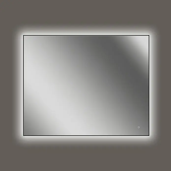 Lichtspiegel Emma - 100 x 80 cm, Schwarz, Sensor - Beleuchteter rechteckiger Spiegel mit schlankem, schwarzem Rahmen. Elegantes Design für moderne Badezimmer oder Ankleidezimmer.