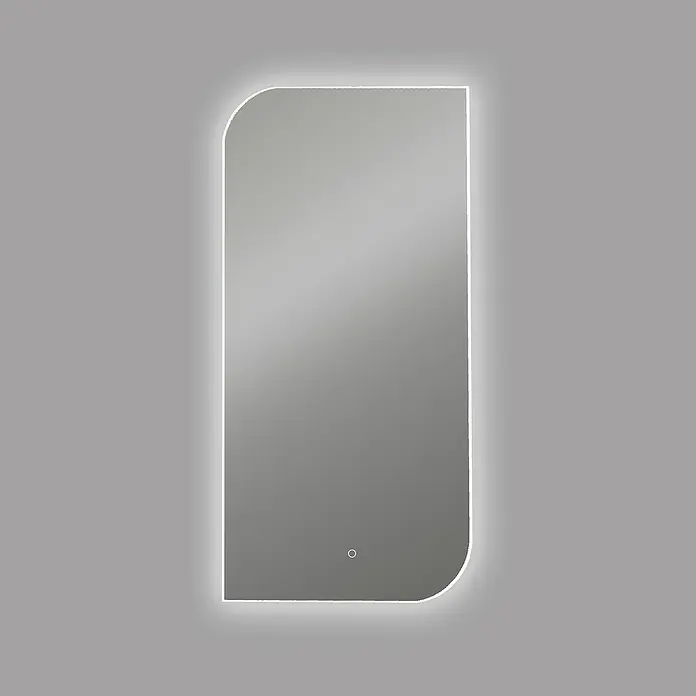 Lichtspiegel Jaspe - 40 x 80 cm, Silber, Sensor - Ein rechteckiger LED-beleuchteter Spiegel mit abgerundeten Ecken vor einem grauen Hintergrund.