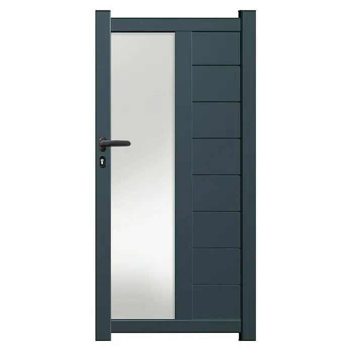 GHP360 Gartentor PH04 - 100 x 180 cm, Anthrazit, Metall - Stilvolle Haustür in Anthrazit mit modernem Design und Glaseinsatz für einen hellen Eingangsbereich.