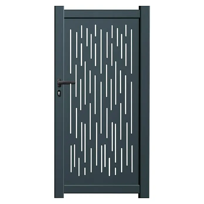 GHP360 Gartentor PH05 - 100 x 180 cm, Anthrazit, Metall - Eine moderne, anthrazitfarbene Haustür mit einem schlichten Griff und einem minimalistischen Design, das Eleganz und Sicherheit vereint.