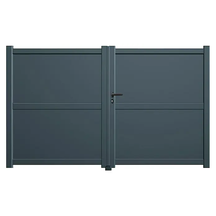 GHP360 Gartentor PH13 - 300 x 180 cm, Anthrazit, Metall - Ein graues Gartentor aus Aluminium mit Griff und Schloss.