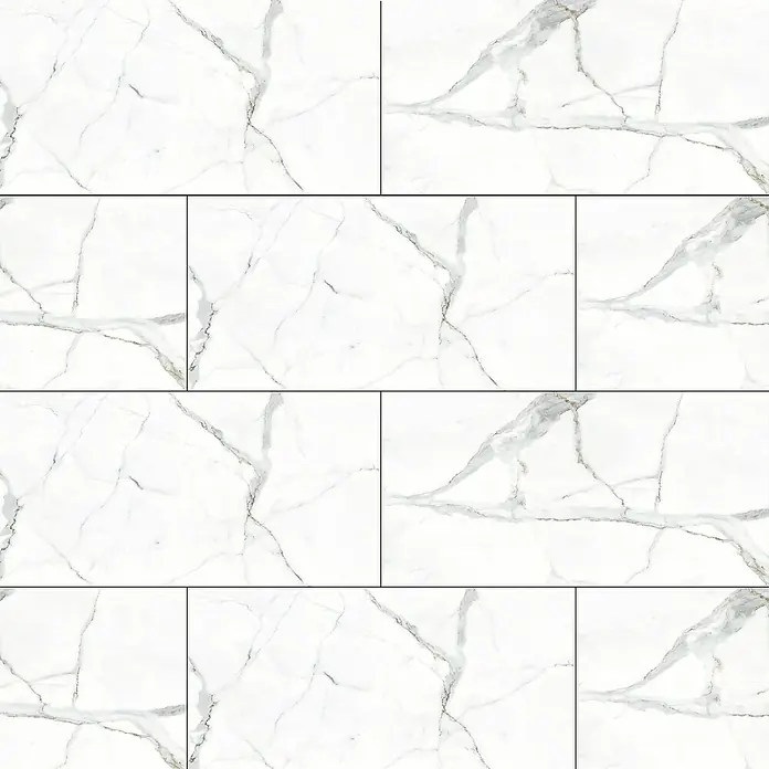 Feinsteinzeugfliese Rock Ford - L x B x S: 60 x 120 x 0,8 cm, Weiß/Grau, Glänzend - Elegante Marmorfliesen mit grauen Maserungen, die eine luxuriöse und stilvolle Oberfläche für jeden Raum schaffen. Perfekt für Badezimmer und Küchen.