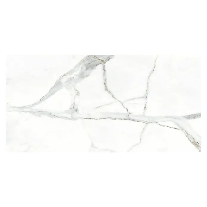 Feinsteinzeugfliese Rock Ford - L x B x S: 60 x 120 x 0,8 cm, Weiß/Grau, Glänzend - Makellose Marmorplatte mit eleganten grauen Adern, die ein Gefühl von Luxus und moderner Eleganz vermittelt. Ideal für stilvolle Innenräume.