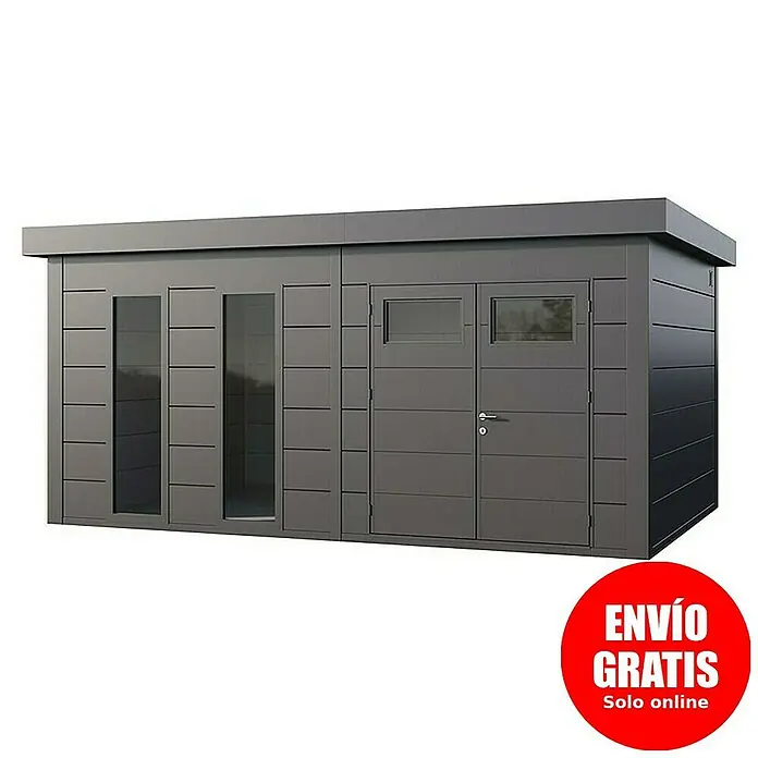 Telluria Caseta para jardín Classico 5436+ - Medidas ext. (An x Pr): 568 x 388 cm, Acero, Antracita, Sin set - Caseta de jardín gris con ventanas y una puerta. Perfecto para guardar herramientas y muebles de jardín.