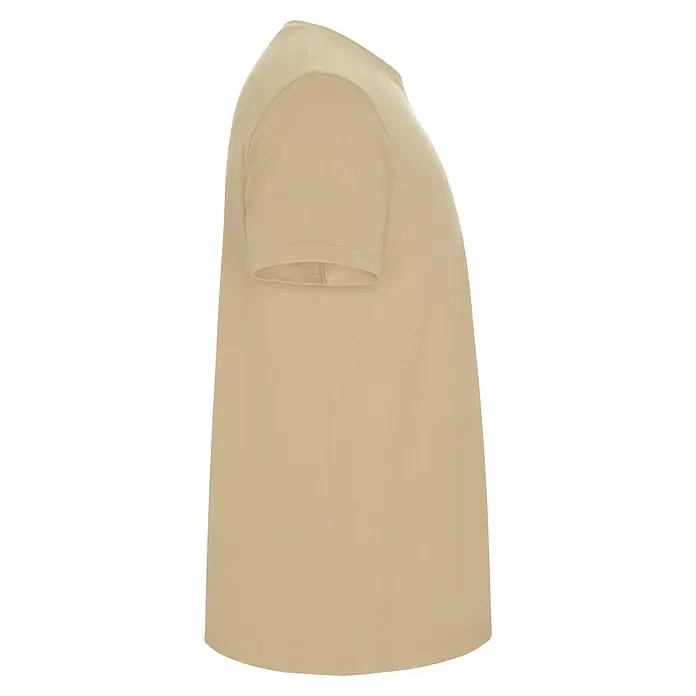 Camiseta Atomic - 5 XL, Arena, 85% algodón / 15% viscosa - Vista lateral de una camiseta beige de manga corta. Su diseño sencillo la convierte en un básico de armario versátil.