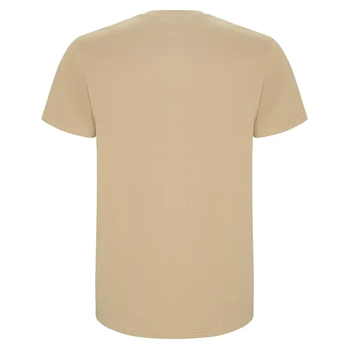 Camiseta Atomic - 4 XL, Arena, 85% algodón / 15% viscosa - Vista posterior de una camiseta beige de manga corta. Su diseño sencillo la convierte en un básico versátil para cualquier guardarropa.