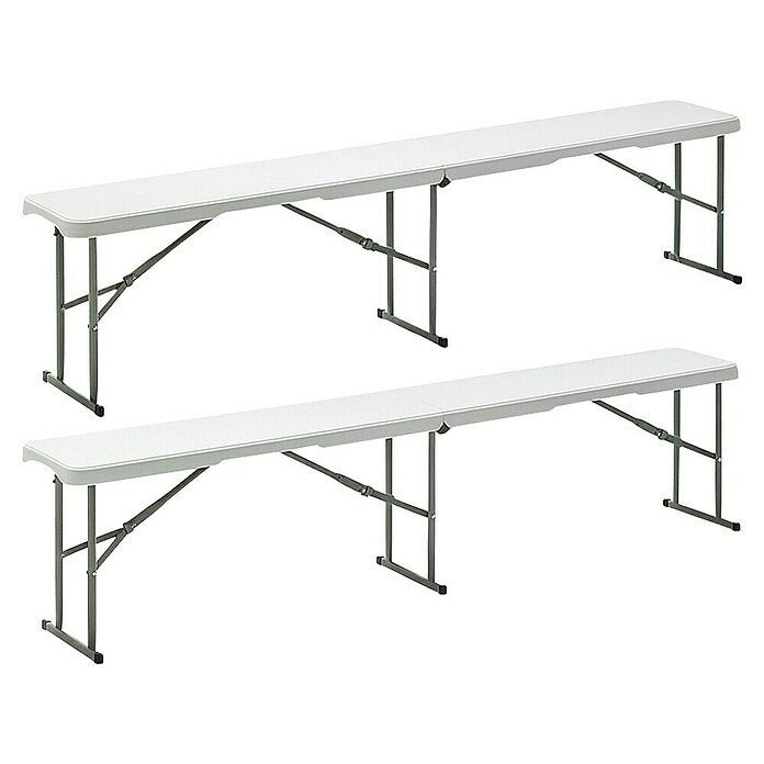 Banco de camping plegable Every Set de 2 (L x An x Al: 180 x 28 x 43 cm, HDPE/Acero, Blanco, 2 pzs.) | BAUHAUS