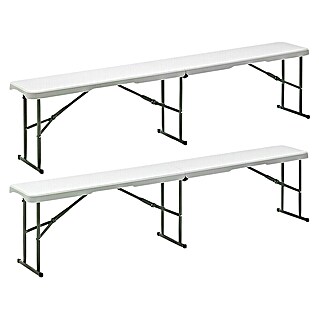 Banco plegable Every Set de 2 (L x An x Al: 180 x 28 x 43 cm, HDPE/Acero, Blanco, 2 pzs.)