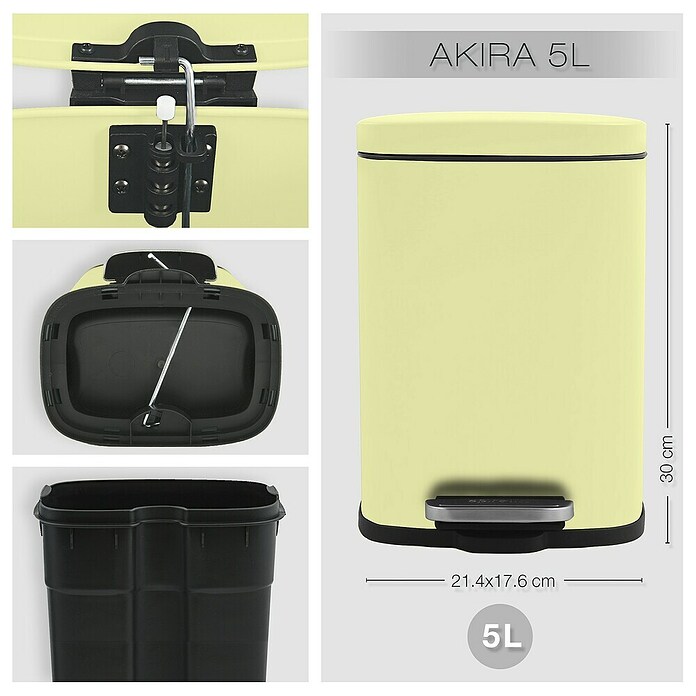Spirella Cubo con pedal Akira (5 l, Acero inoxidable, Amarillo) | BAUHAUS
