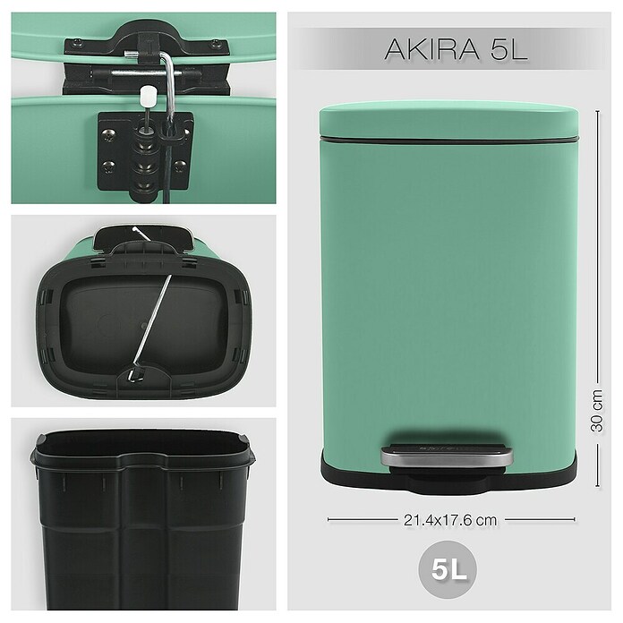 Spirella Cubo con pedal Akira (5 l, Acero inoxidable, Verde) | BAUHAUS