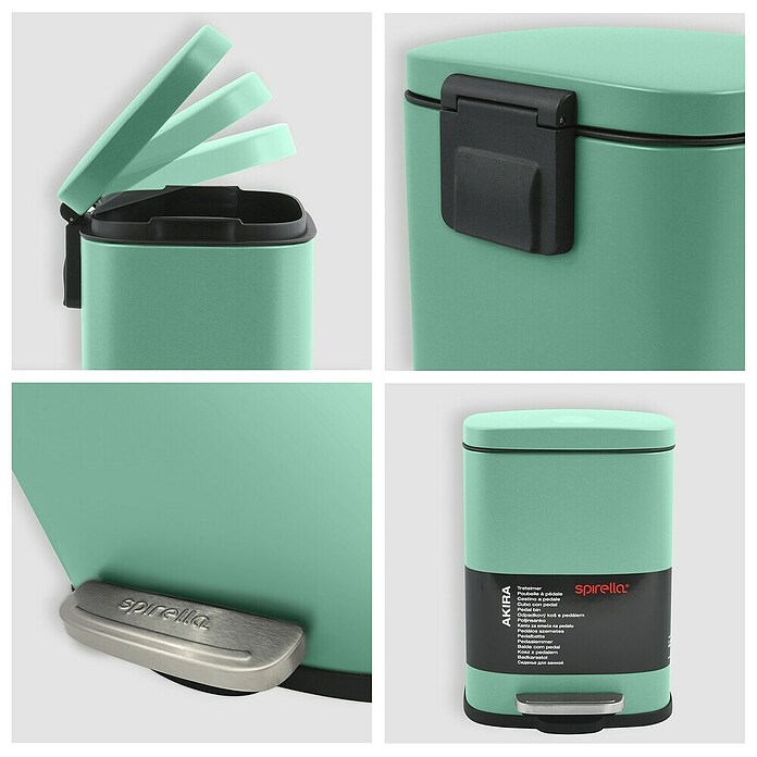 Spirella Cubo con pedal Akira (5 l, Acero inoxidable, Verde) | BAUHAUS