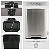 Cubo con pedal Akira (5 l, Acero inoxidable, Rectangular, Acero inoxidable)