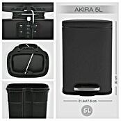 Cubo con pedal Akira (5 l, Negro, Rectangular, Acero inoxidable)