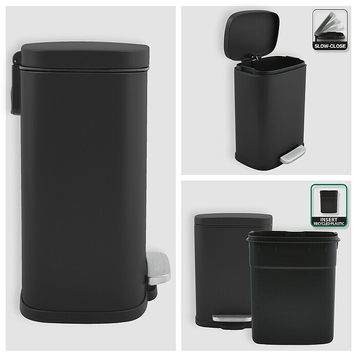 Cubo con pedal Akira (5 l, Negro, Rectangular, Acero inoxidable)
