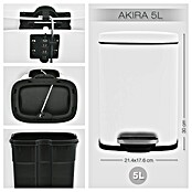 Cubo con pedal Akira (5 l, Blanco, Rectangular, Acero inoxidable)