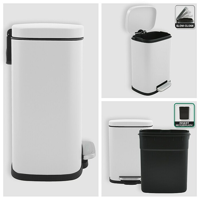 Cubo con pedal Akira (5 l, Blanco, Rectangular, Acero inoxidable)