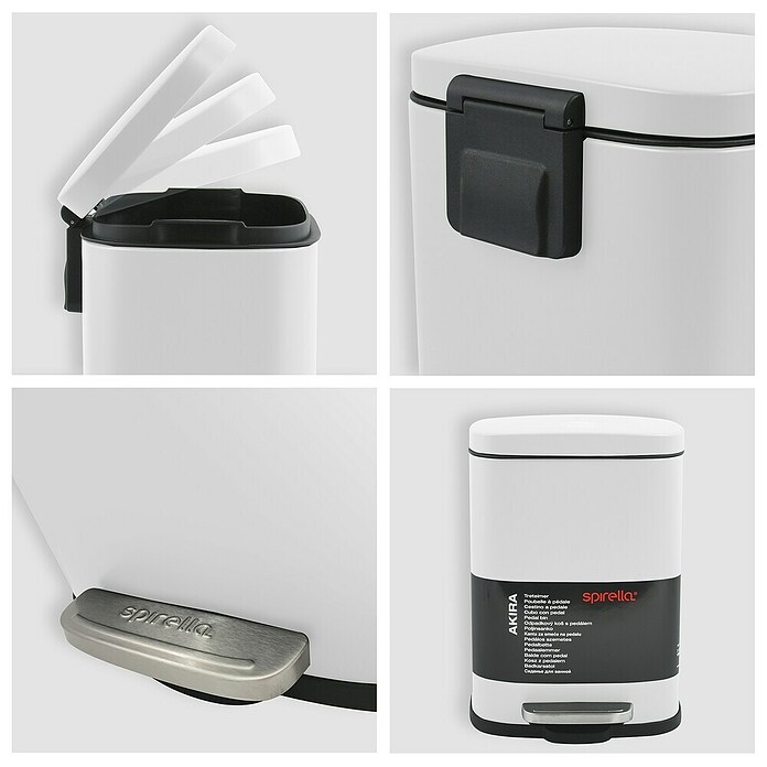 Cubo con pedal Akira (5 l, Blanco, Rectangular, Acero inoxidable)