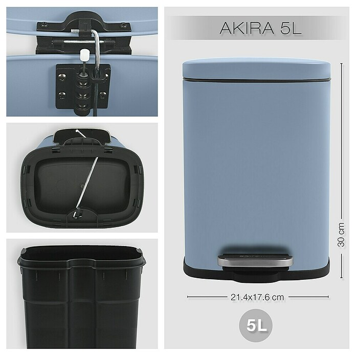 Spirella Cubo con pedal Akira (5 l, Acero inoxidable, Azul) | BAUHAUS