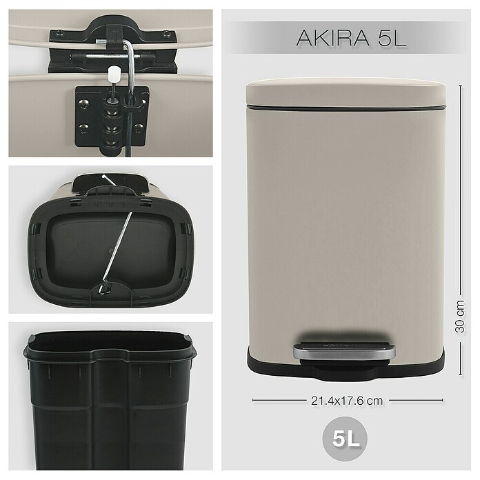 Spirella Cubo con pedal Akira (5 l, Acero inoxidable, Topo) | BAUHAUS