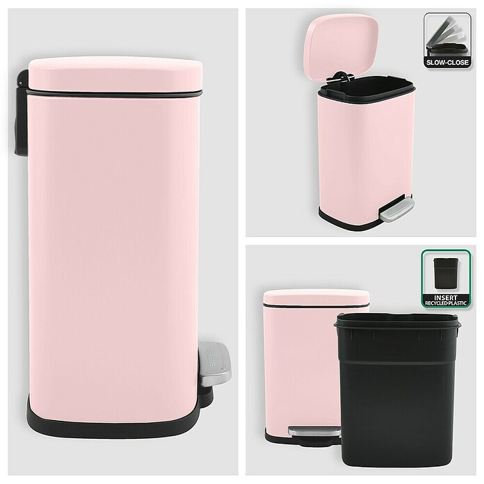 Spirella Cubo con pedal Akira (5 l, Rosa, Rectangular, Acero inoxidable)