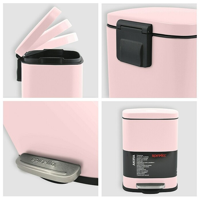 Spirella Cubo con pedal Akira (5 l, Rosa, Rectangular, Acero inoxidable)