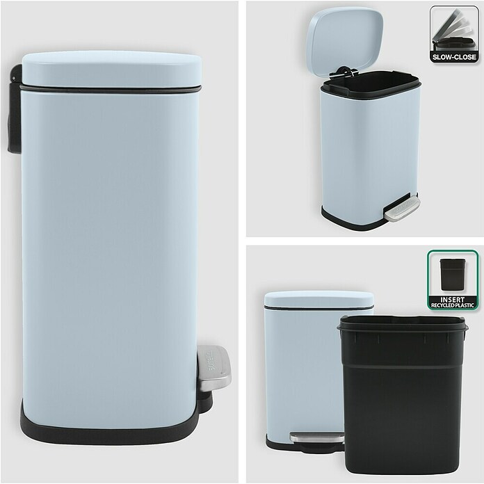 Spirella Cubo con pedal Akira (5 l, Azul claro, Rectangular, Acero inoxidable)