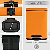 Spirella Cubo con pedal Akira (5 l, Naranja, Rectangular, Acero inoxidable)