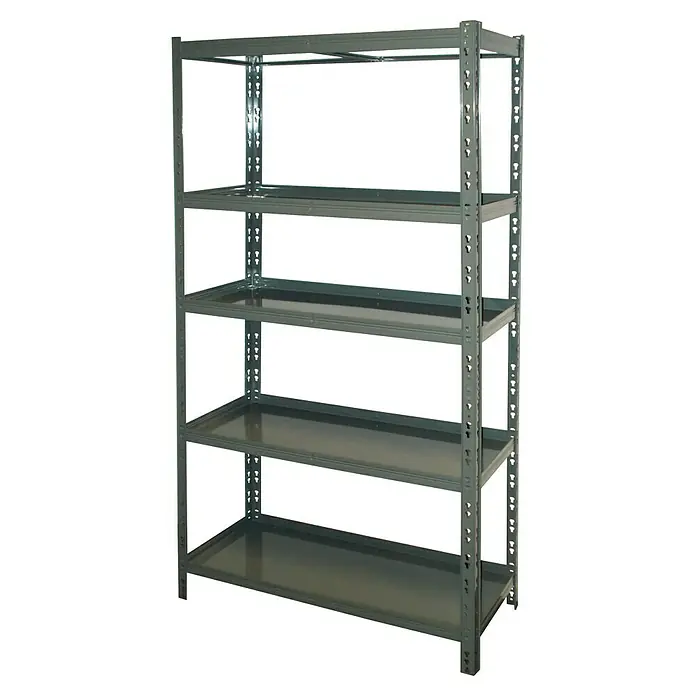 Schwerlastregal - H x B x T: 180 x 90 x 45 cm, Traglast pro Boden: 150 kg, Anzahl Böden: 5 Stk., Stecken, Grau - Ein graues Metallregal mit fünf Ebenen zur Aufbewahrung. Optimal für Lager und Werkstätten.
