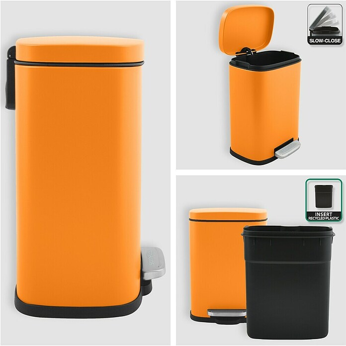Spirella Cubo con pedal Akira (5 l, Naranja, Rectangular, Acero inoxidable)