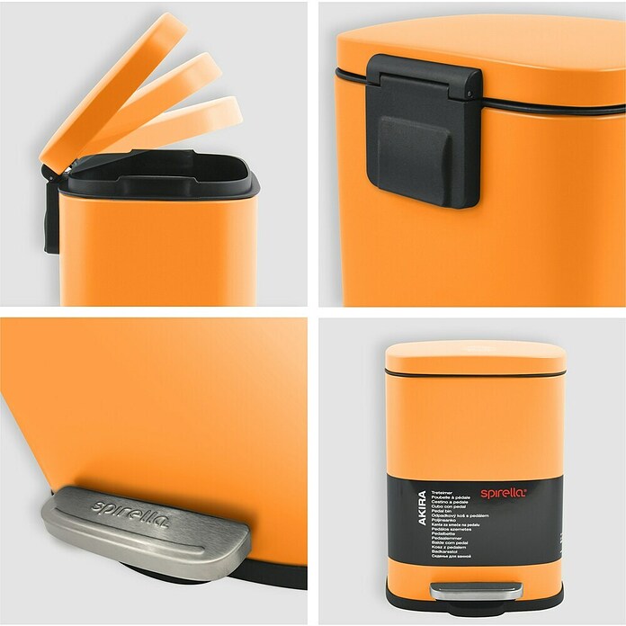 Spirella Cubo con pedal Akira (5 l, Naranja, Rectangular, Acero inoxidable)