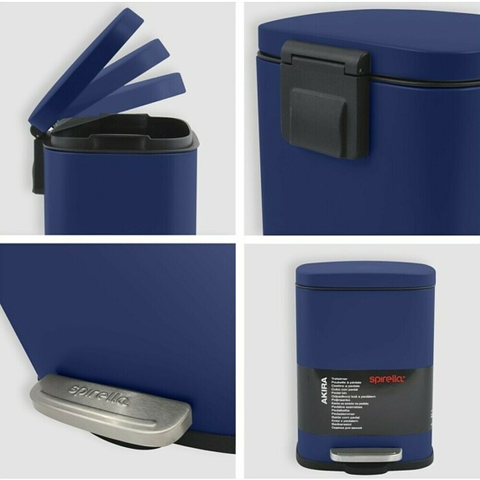 Spirella Cubo con pedal Akira (5 l, Azul, Rectangular, Acero inoxidable)