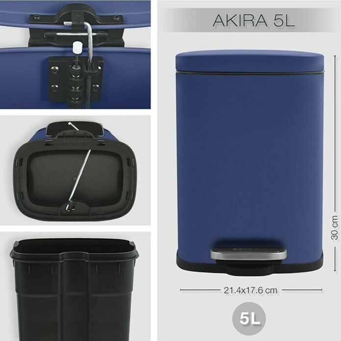 Spirella Cubo con pedal Akira (5 l, Azul, Rectangular, Acero inoxidable)